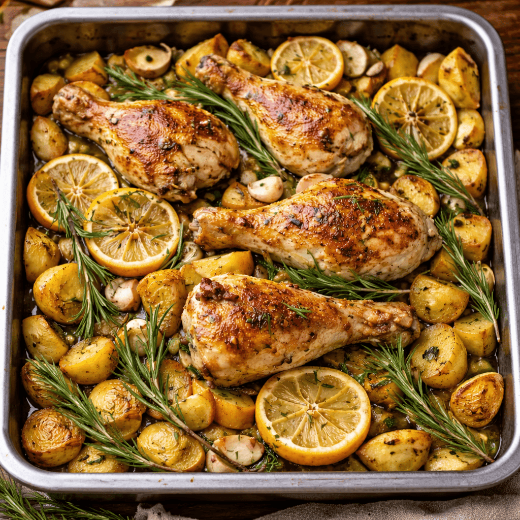 Pollo al horno con papas y romero