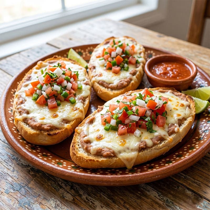 Molletes con pico de gallo