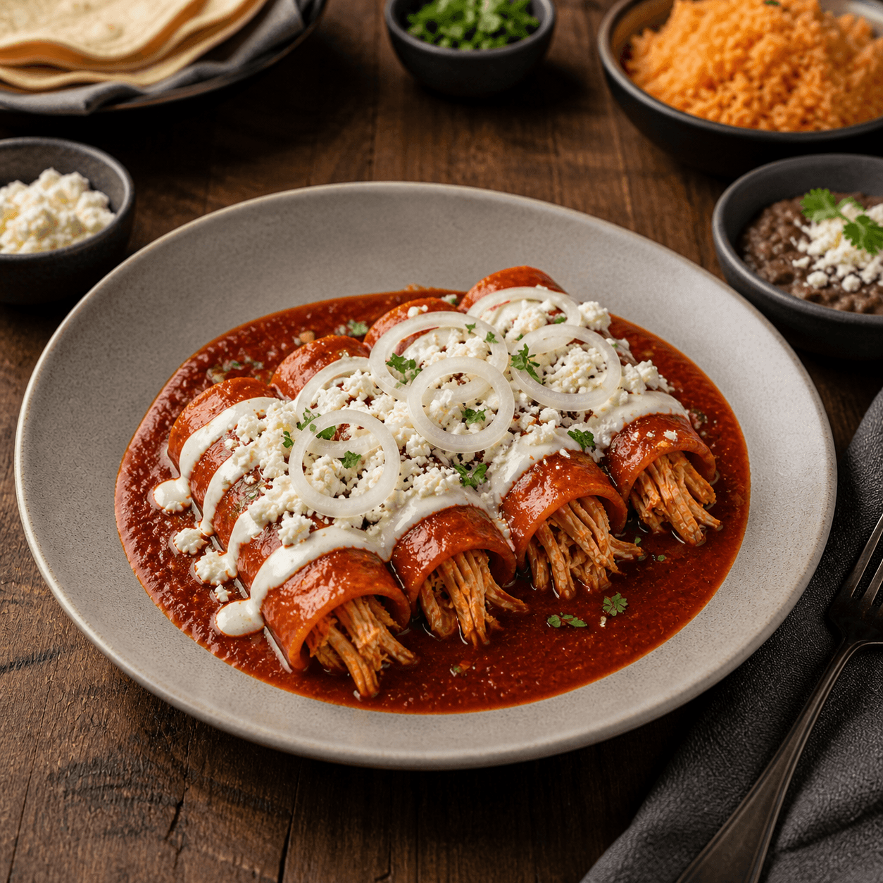 Enchiladas rojas con pollo