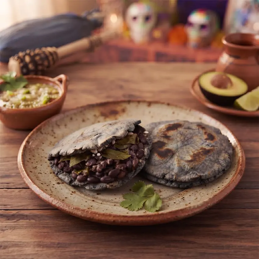 Gorditas de maíz azul con frijoles
