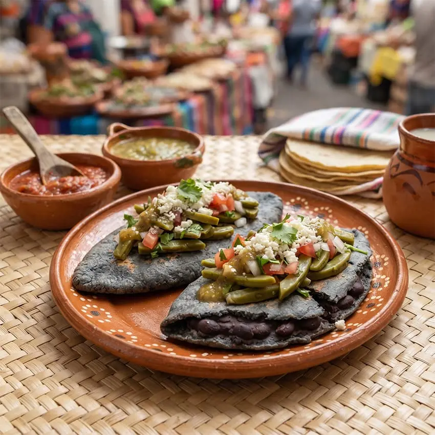 Tlacoyo de frijol con nopales